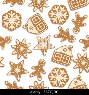 Vektor nahtlose Weihnachten Hintergrund mit Lebkuchen Cookies. Nahtlose winter Muster für ein frohes Neues Jahr und Frohe Weihnachten Illustrationen. gingerbr Stock Vektor