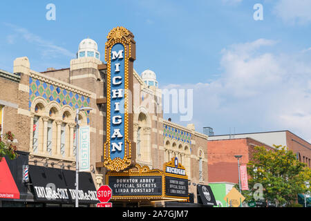 Ann Arbor, MI - September 21, 2019: Historische Michigan Theater, 1928 erbaut, im Osten von Liberty St in der Innenstadt gelegen, Ann Arbor Stockfoto