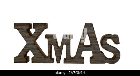 Weihnachten in Holz- Buchstaben auf weißem Hintergrund geschrieben Stockfoto