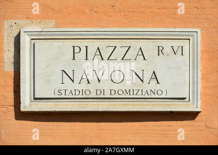Straßenschild der Piazza Navona in Rom - Italien. Stockfoto