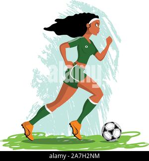 Frau Fußball spielen, Vector, Fußball, Spiel, Sport, Spiele Stock Vektor