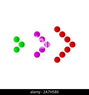 Der gestrichelte Pfeile. Symbol Pfeil isoliert. Farbe vektorpfeile. Halbton Pfeile nach rechts. Stock Vektor