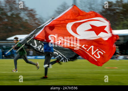 London, Großbritannien. 02 Nov, 2019. Die Hälfte der Zeit Herausforderungen während der gallagher Premiership Rugby Match zwischen Sarazenen und London Irish in der Allianz Park, London, England. Foto von Phil Hutchinson. Credit: UK Sport Pics Ltd/Alamy leben Nachrichten Stockfoto