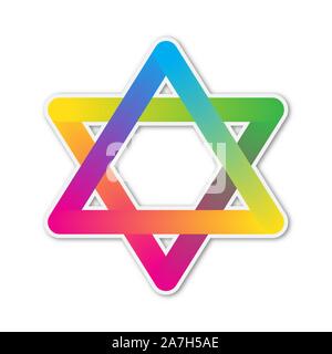 Vektor David Stern Symbol. Papier Aufkleber mit Schatten. Bunte Sterne Israel isoliert. Stock Vektor