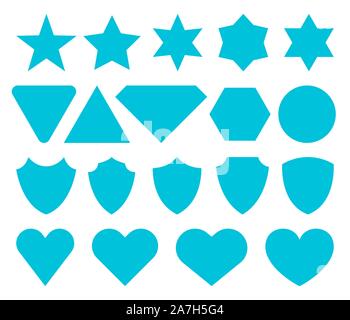 Satz flacher Symbole isoliert. Vector Icons von Sternen, Herzen, Schilde. Stock Vektor