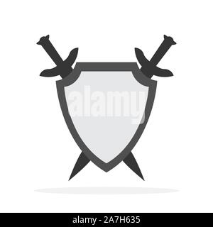 Schild und gekreuzten Schwertern - Vektor icon. Schild und zwei Schwerter. Flache Symbol isoliert. Stock Vektor