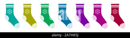 Vektor einrichten von Weihnachten Socken. Vector Illustration in flacher Ausführung. Weihnachten Socke Symbole isoliert Stock Vektor