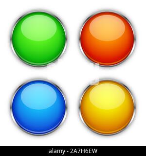 Der Vektor glänzenden Knöpfen. Glas Tasten isoliert. Farbigen hellen Tasten Stock Vektor