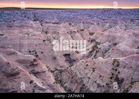 Badlands National Park Landschaft bei Sonnenuntergang in South Dakota Stockfoto