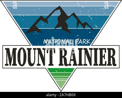 Runde trekking Blue vector Insignia. Mount Rainier National Park, USA outdoor adventure Abbildung. Stock Vektor