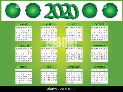 Grüne Kalender 2020 Stock Vektor