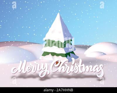 Weihnachtskarte mit kalligrafischen Schrift im schneebedeckten Feld Stock Vektor