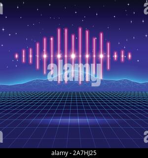 Retro Gaming neon Hintergrund mit glänzenden Musik wave Stock Vektor