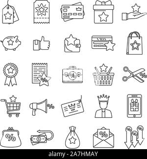 Treueprogramm Belohnung Symbole gesetzt. Umrisse der Treueprogramm Belohnung Vector Icons für Web Design auf weißem Hintergrund Stock Vektor