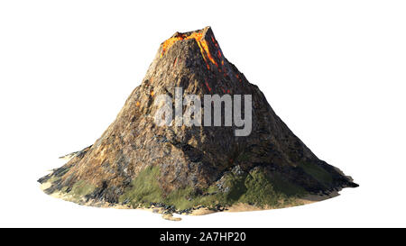 Vulkanausbruch, Lava einen Vulkan, auf weißem Hintergrund Stockfoto