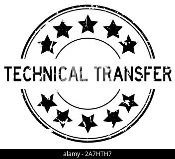 Grunge schwarz technischen Transfer Wort mit Stern Symbol runde Gummidichtung Stempel auf weißem Hintergrund Stock Vektor