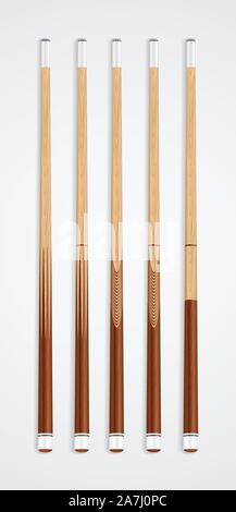 Billiard cue Sticks auf weißem Hintergrund Stock Vektor