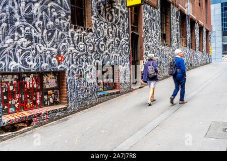 Duckboard Place ist ein berühmter Ort für Street Art in der Stadt Melbourne. Melbourne, Australien. Stockfoto