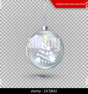 Glas transparent Weihnachten Dekoration mit neuen Jahr Baum Silhouette aus Papier Schneeflocken im Inneren. Urlaub Dekoration Element. Vector Illustration Stock Vektor