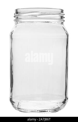 Leere Glas Glas ohne Deckel. auf weißem Hintergrund isoliert. Datei enthält Freistellungspfad Stockfoto