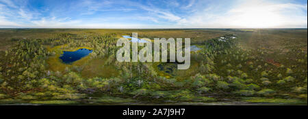 Sonnenaufgang in der Landschaft Moor. Misty Moor, Seen Natur Umwelt Hintergrund Stockfoto