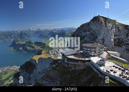 Pilatus Kulm; Cog railway station; Restaurant; Esel Spitzenleistung; Luzern; Schweiz Stockfoto