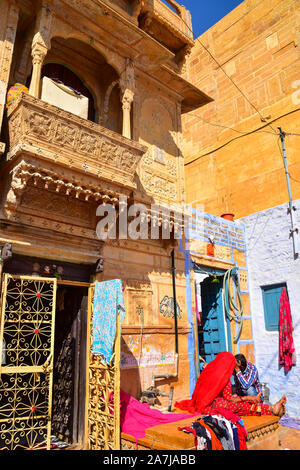 Tag waschen, Jaisalmer Fort, Jaisalmer, Rajasthan, Indien Stockfoto