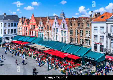 Brügge, Belgien - 9 August, 2018: Luftaufnahme der Grote Markt. Stockfoto