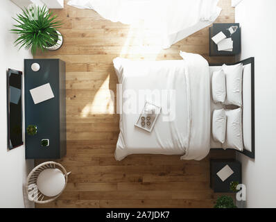 Innenraum der moderne und komfortable Hotel Zimmer, 3D-Rendering Stockfoto