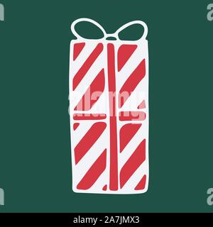 Vektor Hand gezeichnet doodle Abbildung: Rechteck Weihnachten Geschenkverpackung. Neues Jahr und Weihnachten in rot gestreiften Geschenkpapier mit Schleife. Design Stock Vektor