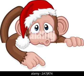 Weihnachten Monkey Zeichentrickfigur in Santa Hut Stock Vektor