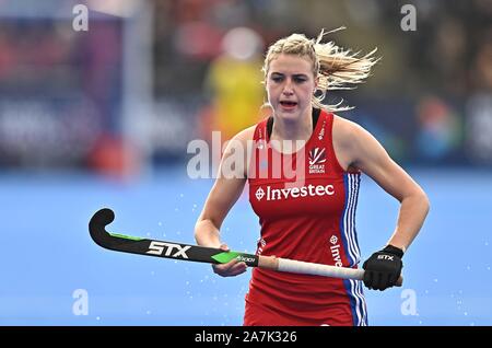 Stratford, London, UK. 3. November 2019. Lily Owsley (Großbritannien). England v Chile. FIH-Frauen Olympic hockey nähere Bestimmung. Lee Valley Hockey und Tennis Center. Stratford. London. Vereinigtes Königreich. Credit: Sport in Bildern/Alamy leben Nachrichten Stockfoto