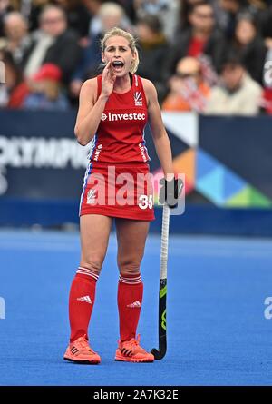 Stratford, London, UK. 3. November 2019. Lea Wilkinson (Großbritannien). England v Chile. FIH-Frauen Olympic hockey nähere Bestimmung. Lee Valley Hockey und Tennis Center. Stratford. London. Vereinigtes Königreich. Credit: Sport in Bildern/Alamy leben Nachrichten Stockfoto