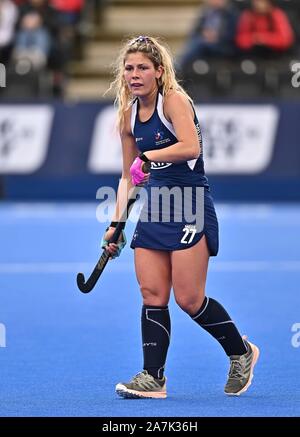 Stratford, London, UK. 3. November 2019. Domenica Ananias (Chile). England v Chile. FIH-Frauen Olympic hockey nähere Bestimmung. Lee Valley Hockey und Tennis Center. Stratford. London. Vereinigtes Königreich. Credit: Sport in Bildern/Alamy leben Nachrichten Stockfoto