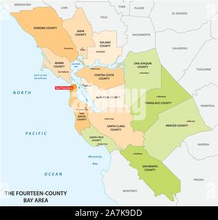 Administrative Karte der Region Kalifornien San Francisco Bay Area. Stock Vektor