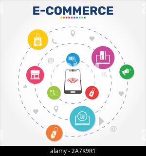 E-Commerce Infografiken vektor design. Timeline Konzept gehören Shopping Bag, Markt, Preis, Symbole. Kann für den Bericht verwendet, Präsentation. Stock Vektor