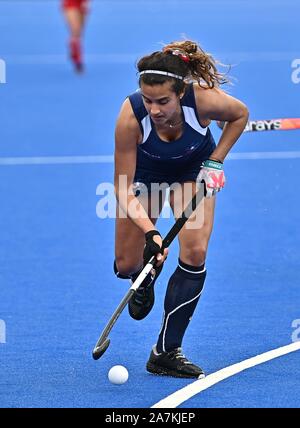 Stratford, London, UK. 3. November 2019. Manuela Urroz (Chile). England v Chile. FIH-Frauen Olympic hockey nähere Bestimmung. Lee Valley Hockey und Tennis Center. Stratford. London. Vereinigtes Königreich. Kredit Garry Bowden/Sport in PicturesAlamy Leben Nachrichten. Stockfoto