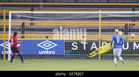 Von Manchester United Katie Zelem scores zweites Ziel ihrer Seite des Spiels während der FA Frauen Continental Cup Gleiches an Haig Avenue, Liverpool. Stockfoto