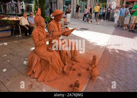 Street Performer an der Placa Major, menschlichen Statuen, Palma, Palma de Mallorca, Balearen, Spanien Stockfoto