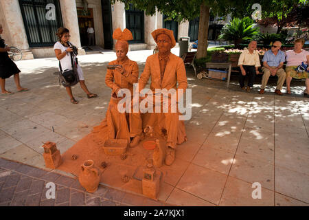 Street Performer an der Placa Major, menschlichen Statuen, Palma, Palma de Mallorca, Balearen, Spanien Stockfoto