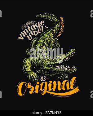 Krokodil-T-Shirt-Design. Vintage Poster Vektor Illustration Stock Vektor