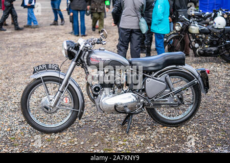 OLD WARDEN, BEDFORDSHIRE, Großbritannien, Oktober 6, 2019. Oldtimer Motorrad Stockfoto