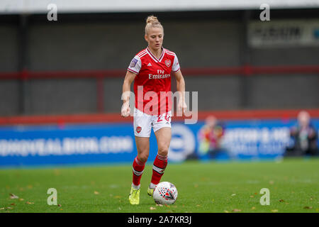 Crawley, Großbritannien. 3. November 2019. Leonie Maier von Arsenal auf die Kugel während der SSE Frauen Continental Cup Fußballspiel zwischen Brighton & Hove Albion WFC und Arsenal an Völker Pension Stadion am 3. November 2019 in Crawley, England (Foto von Daniela Porcelli/SPP) Credit: SPP Sport Presse Foto. /Alamy leben Nachrichten Stockfoto