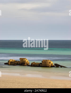 Die Überreste der WWI German Destroyer B98 in Lopness Bay, Northwall, Sanday, Orkney, Schottland Stockfoto