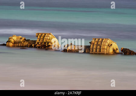 Die Überreste der WWI German Destroyer B98 in Lopness Bay, Northwall, Sanday, Orkney, Schottland Stockfoto