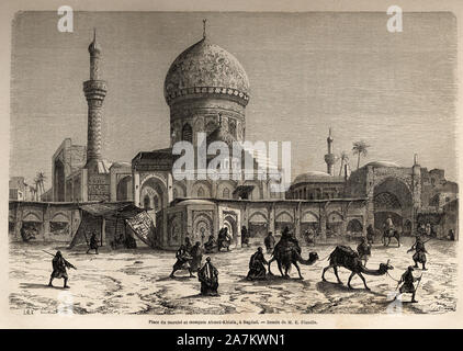 La Place du Marche et la mosquee Ahmet Khiaia, Bagdad, dessin de Eugène Flandin (1809-1876), illustrer pour son Voyage en Mesopotamie, en 1840-1842. Stockfoto