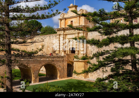 Mdina Tor (Maltesisch: Il-Bieb tal-mdina) - vilhena Tor in die Stille Stadt Mdina, Malta, Barocke Wahrzeichen aus dem Jahr 1724. Stockfoto