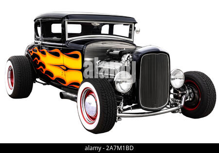 Isolierte Vintage Classic 1932 Ford Hot Rod mit Flammen Stockfoto