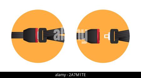 Befestigen Sie den Sicherheitsgurt sichere Reise Sicherheit erste Konzept gesperrt und entsperrt Automobil Sicherheitsgurte Zeichen horizontalen flachen Vector Illustration Stock Vektor