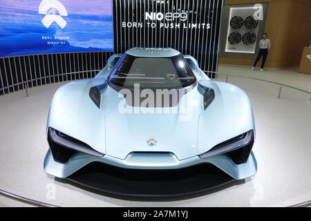 ---- Eine NextEV Nio EP9 Supercar ist auf dem Display während der Shanghai Pudong Internationalen Automobil- Ausstellung 2018 in Shanghai, China, 28 Se Stockfoto